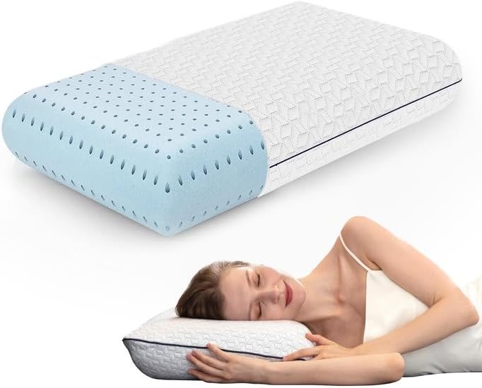 Cooling Gel Memory Foam Pillow | 1-Pack | Standard Size Bed Pillows For Sleeping | Medium-Firm | Back, Stomach and Side Sleeper Pillow | Shoulder & Back Pain Relief | Washable , Bamboo Viscose Cover