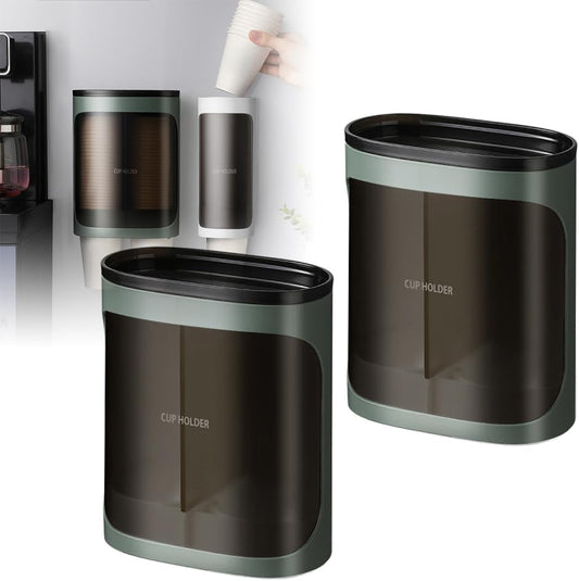 2 Pcs Cup Dispenser Wall Mounted, Bathroom Cup Dispenser Holder for 3oz-9.5oz Disposable Paper and Plastic Cups, Water Cooler Cup Dispenser with Adhesive Plate (Large Green)