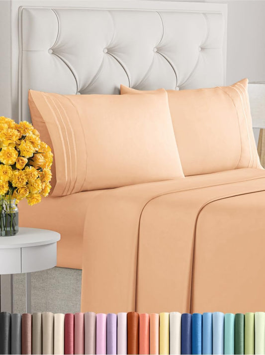 Full Size 4 Piece Sheet Set - Extra Soft, Breathable And Cooling Sheets - Hotel Luxury Durable Bed Sheets for Women & Men - Deep Pockets, Easy-Fit & Wrinkle-Free Sheets - Peach Oeko-Tex Bed Sheet Set