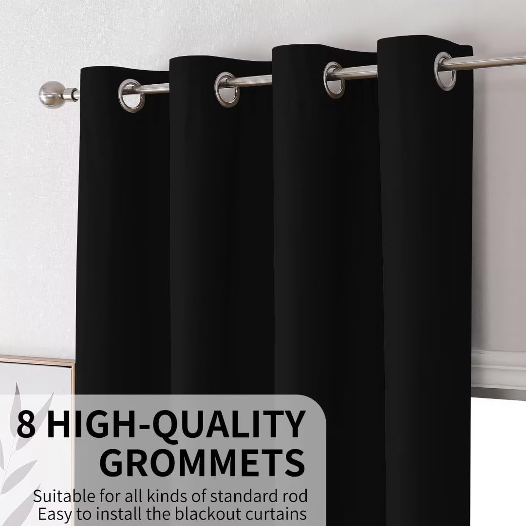 Joydeco Blackout Curtains - 96 Inch Long, Grommet Solid Black Curtains for Living Room & Bedroom, 2 Panels
