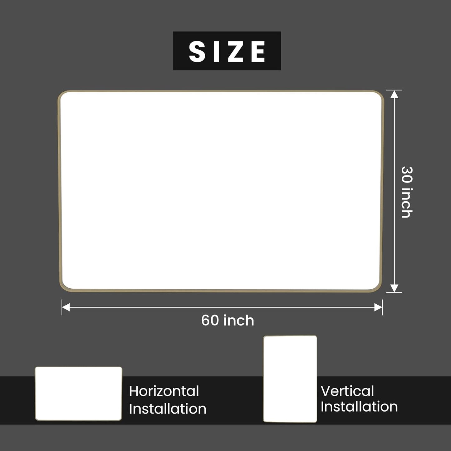 Bronze Bathroom Mirror 60x30 Inch, Brushed Bronze Metal Frame Mirror for Wall, Rounded Rectangle Bathroom Vanity Mirror with Tempered Glass, Anti-Rust, Horizontal/Vertical