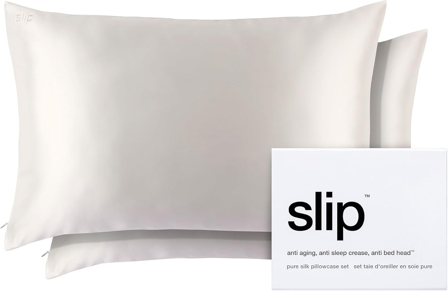 slip The Original Queen Pure Silk Pillow Case Duo - 100% Pure 22 Momme Mulberry Silk - Queen Size Standard Pillow Case - Anti-Aging, Anti-BedHead, Anti-Sleep Crease, White (20" x 30")