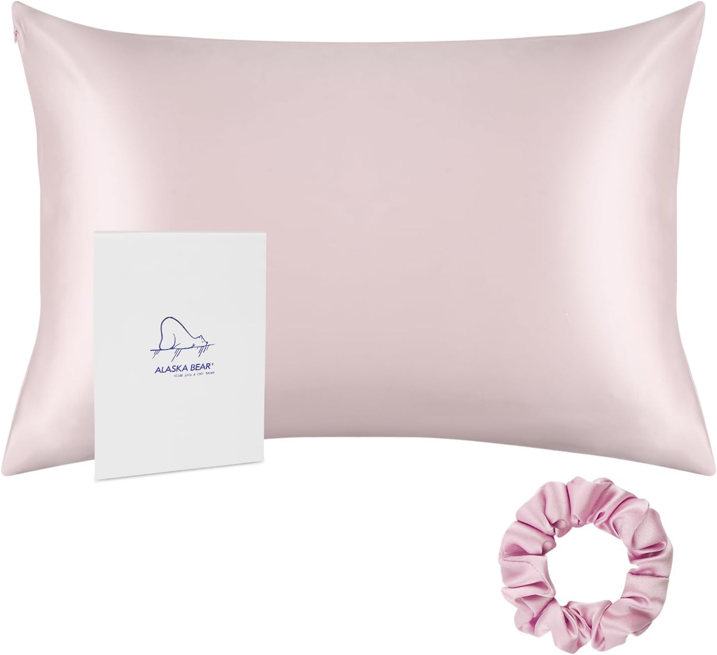 ALASKA BEAR 20 by 54 Silk Pillowcase for Curly Hair Women and Couple Pillow Slip Washable, Body Size (1pc, Pink)