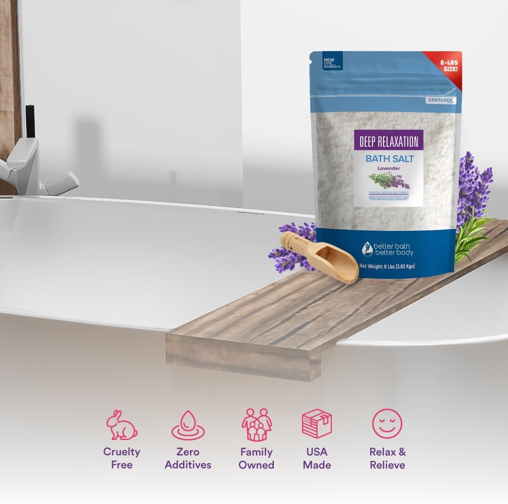 Deep Relaxation Bath Salt 128 Ounces Epsom Salt with Natural Lavender Essential Oil Plus Vitamin C in BPA Free Pouch