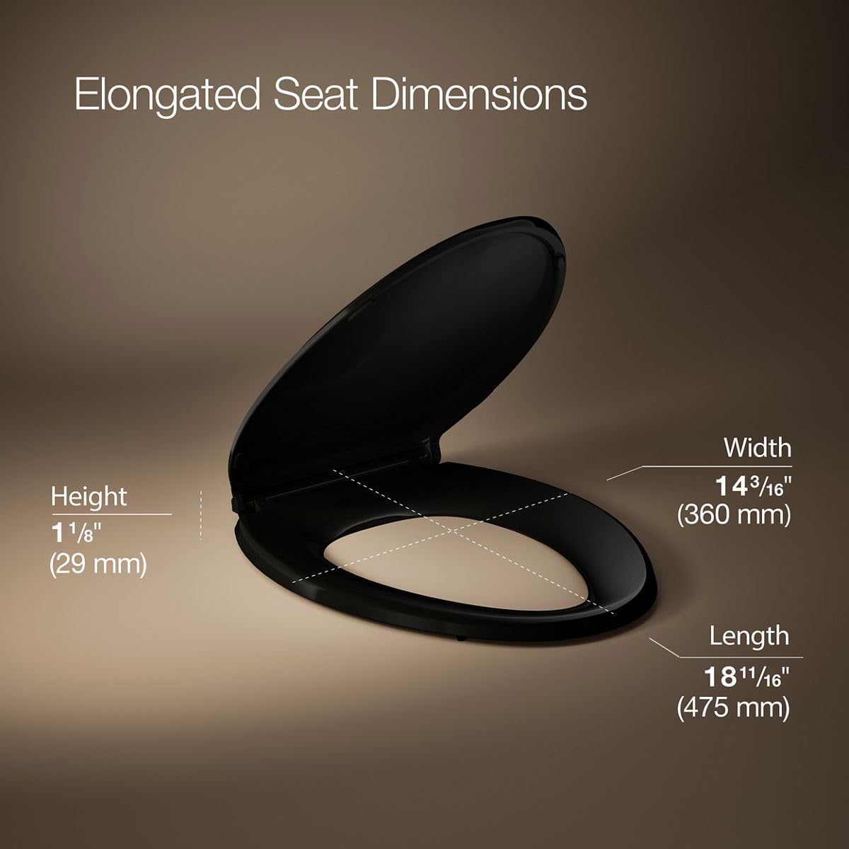 KOHLER 4636-RL-7 Cachet ReadyLatch Elongated Toilet Seat Slow Close, Soft Close Toilet Seat Quiet Lid, Contoured Grip-Tight Bumpers Installation Hardware, Apartment Essentials, Black