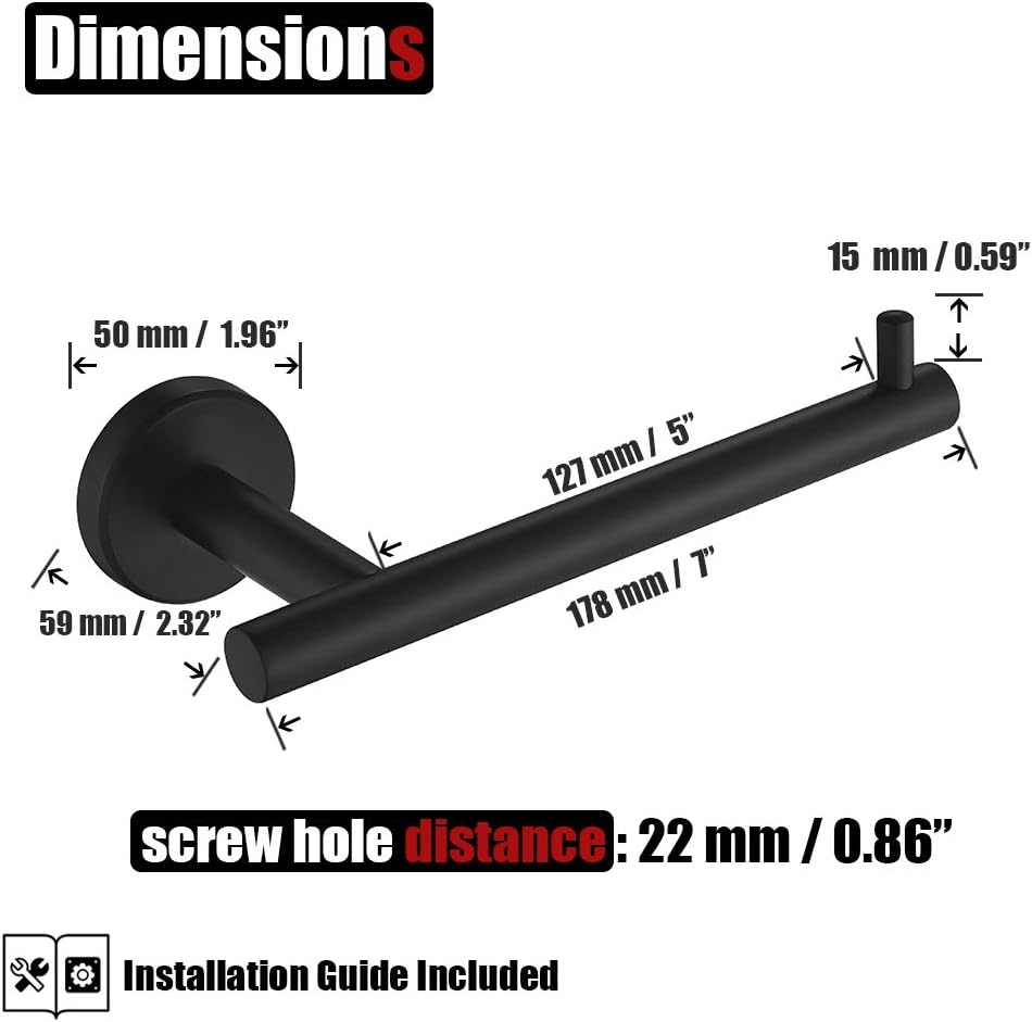 JQK Black Toilet Paper Holder, 5 Inch 304 Stainless Steel Thick 0.8mm Tissue Paper Dispenser, Matte Black Wall Mount 2 Pack, TPH100-PB-P2