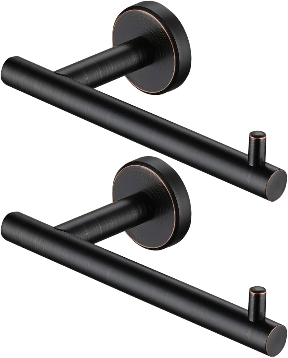 JQK Toilet Paper Holder Oil Rubbed Bronze, 5 Inch 304 Stainless Steel Thick 0.8mm Tissue Paper Dispenser for Bathroom, Hold Mega Rolls Wall Mount 2 Pack, TPH100-ORB-P2