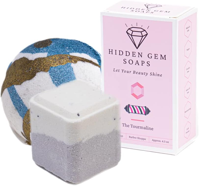 October Birthstone Tourmaline 3 Piece Gift Set All Natural Bar Soap, Bath Bomb, Shower Steamer Made in USA Palm Oil Free