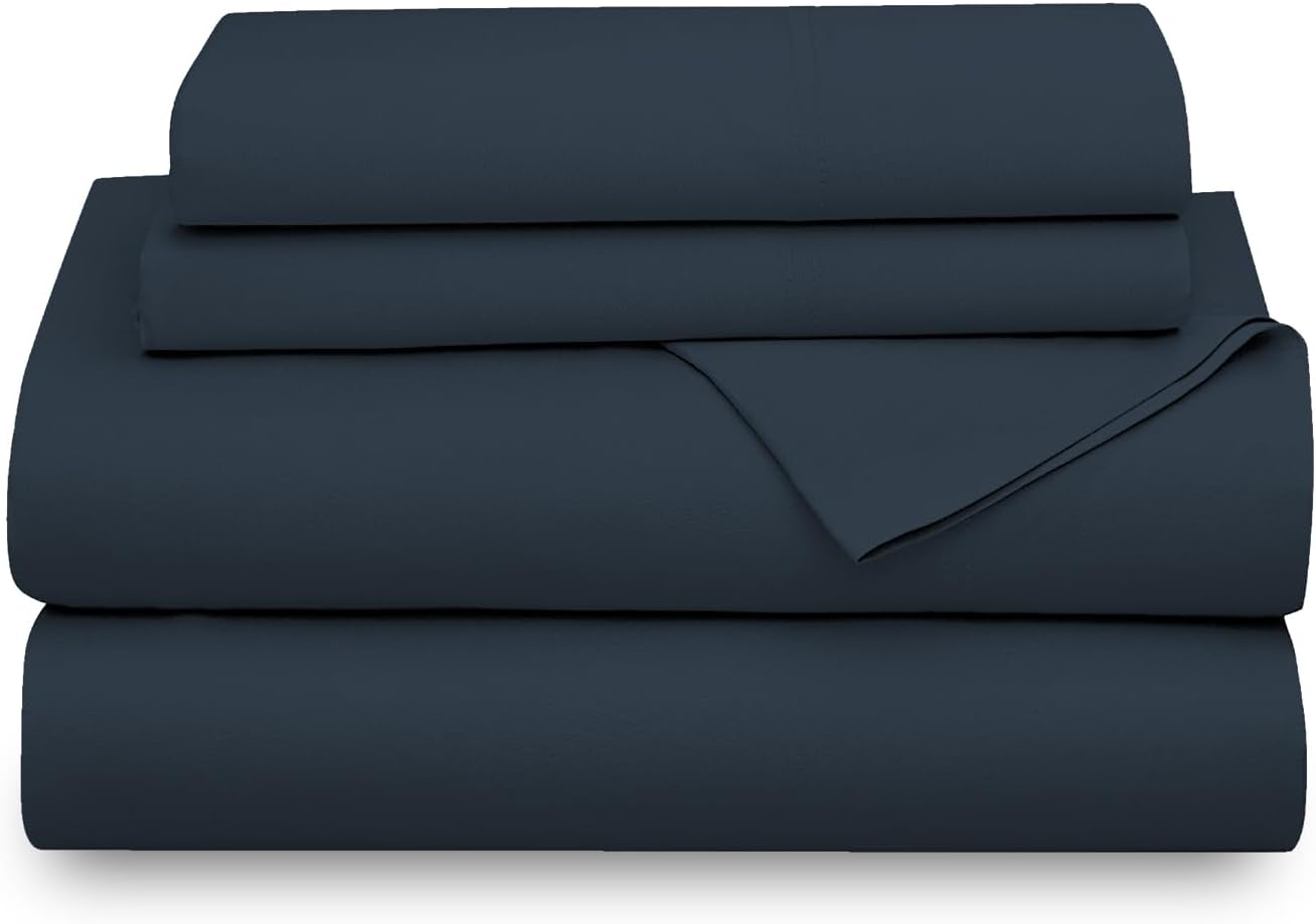 SUPREME ELEGANCE Hotel Luxury Cotton Blend Navy Sheet Set Queen Size, 1200 Thread Count Ultra Soft Sateen Sheet Set, Moisture Wicking & Wrinkle Resistant, Easy Care Fall Bedding Set