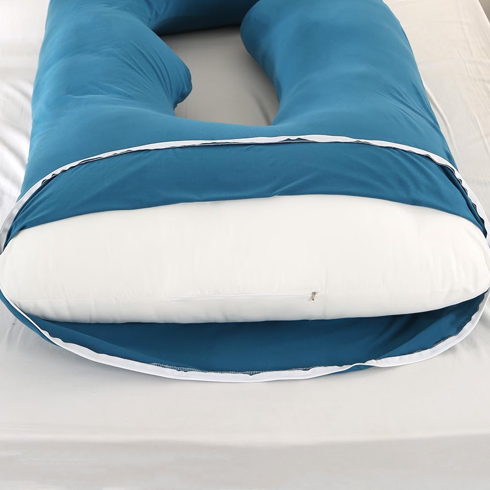Pregnancy Pillow J-Shaped Full Body Pillow,59 inch with Jersey Cover Easy to Remove and Wash, Support Pregnant Women's Backs Legs and HIPS, Improve Sleep,Pregnancy Pillow for Women ，Dark Blue