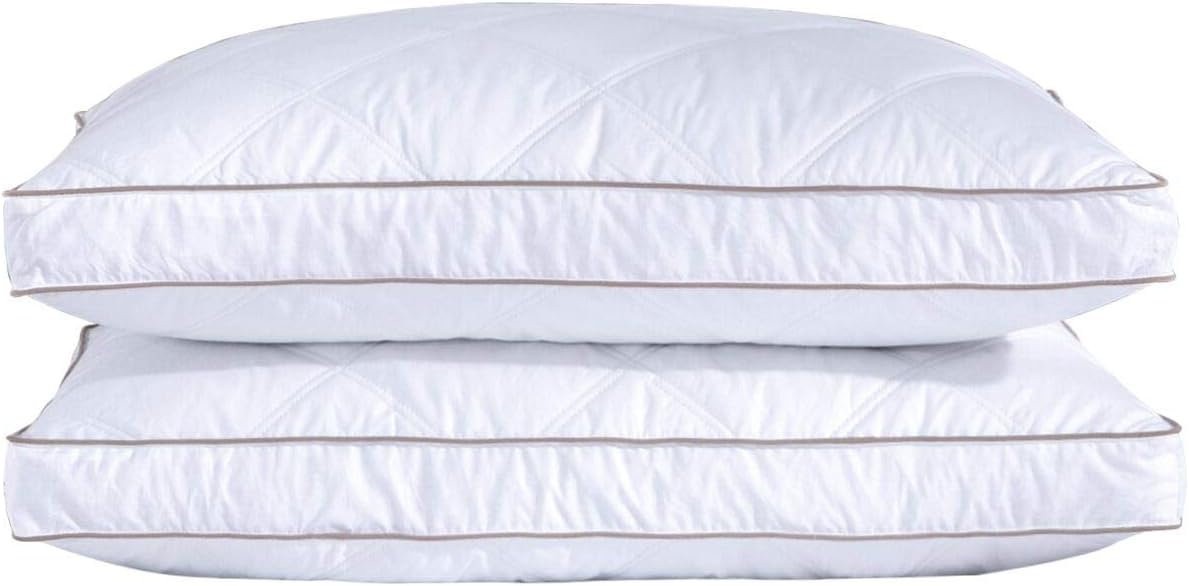 puredown® Goose Feathers and Down Pillow for Sleeping Hotel Collection Bed Pillows, Gusseted, King, Set of 2
