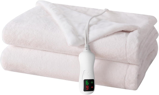 Electric Heated Blanket Throw Size, Washable Blanket Warmer for Home for Adults, Fast Heating Super Cozy Soft Fabric, 50" x 60", 9 Heat Levels, 1-9H Auto-Off, ETL Certified, Pink White