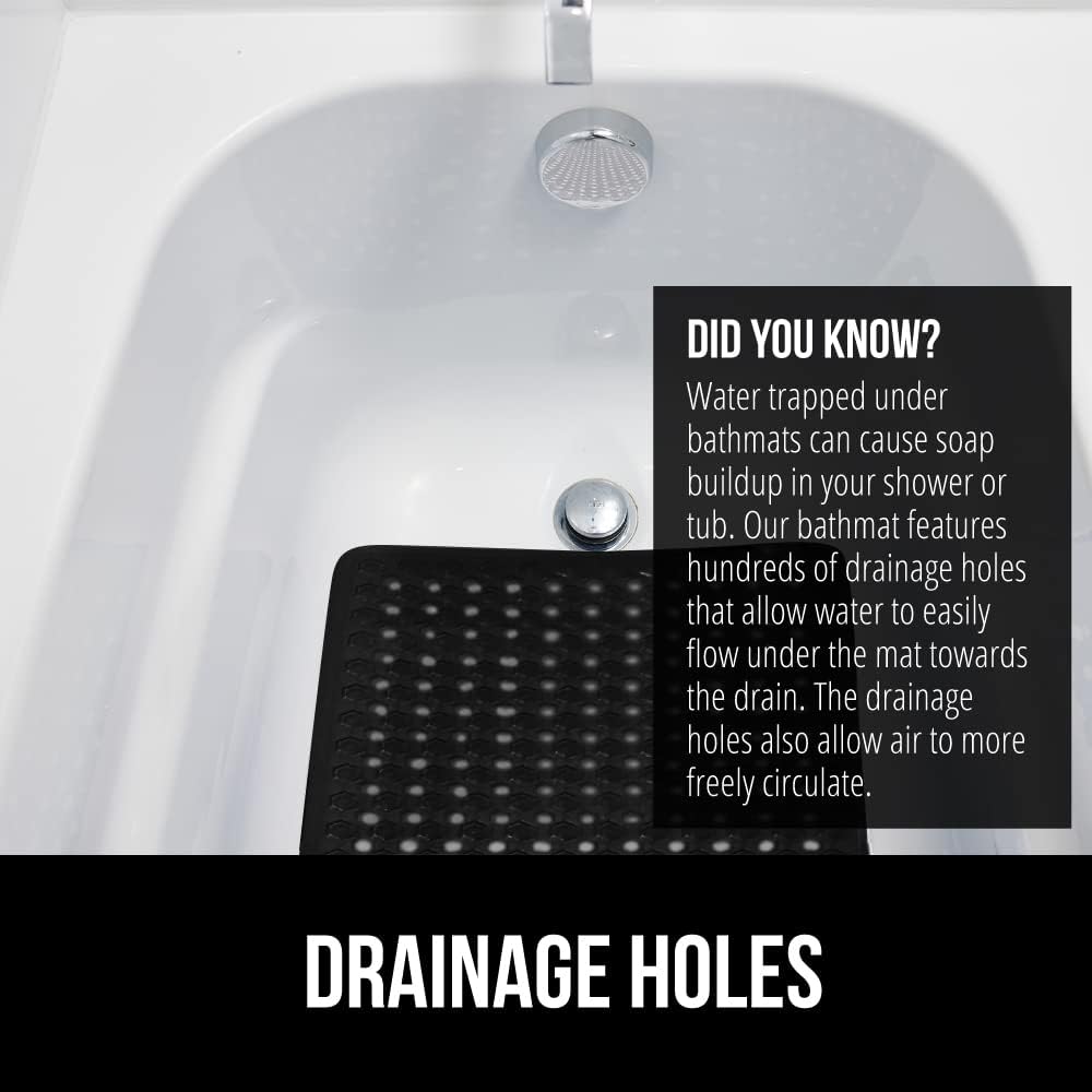 GORILLA GRIP Patented Bath Tub Shower Mat, Machine Washable Bathtub Floor Liner Mats, Suction Cups and Drain Holes to Keep Tubs Clean, Soft on Feet, Bathroom Essentials, 35x16 Inch, Black