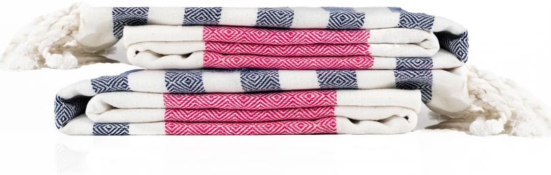 Cotton Turkish Beach Towel with Towels Oversized 36"x72" Pool Absorbent Extra Large Quick Dry Sand Travel Towel (Rosé & Riviera, 2 Pack)