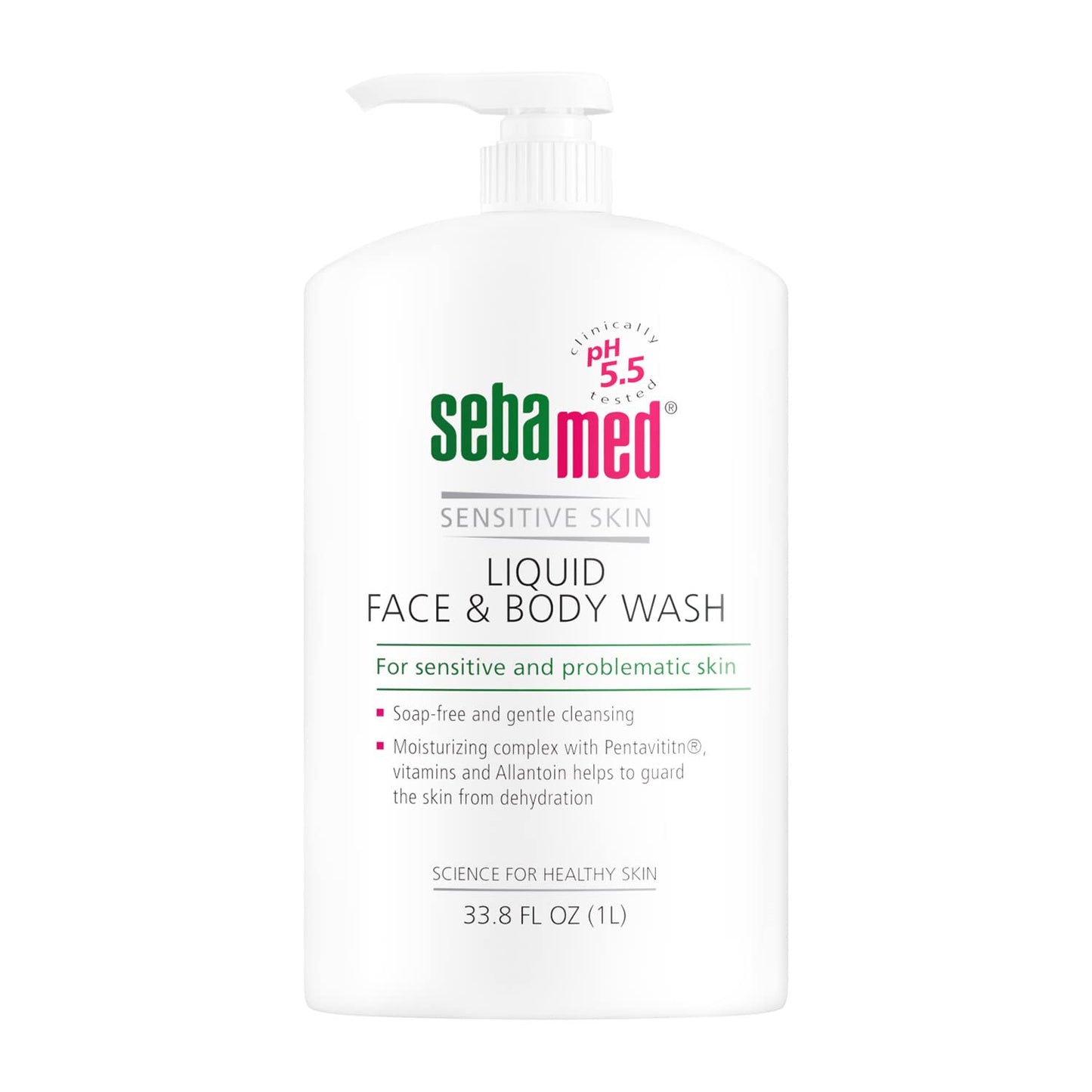 SEBAMED Sensitive Skin Face and Body Wash for Men and Women, pH 5.5, Mild Gentle Hydrating Cleanser, Hypoallergenic Body Wash, Dermatologist Recommended, 33.8 Fluid Ounces (1 Liter)