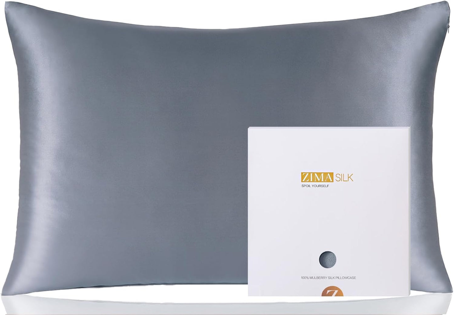 ZIMASILK 100% Pure Mulberry Silk Pillowcase for Hair and Skin Health,Soft and Smooth,Both Sides Premium Grade 6A Silk,600 Thread Count,with Hidden Zipper,1pc (Queen 20''x30'',Slate Blue)