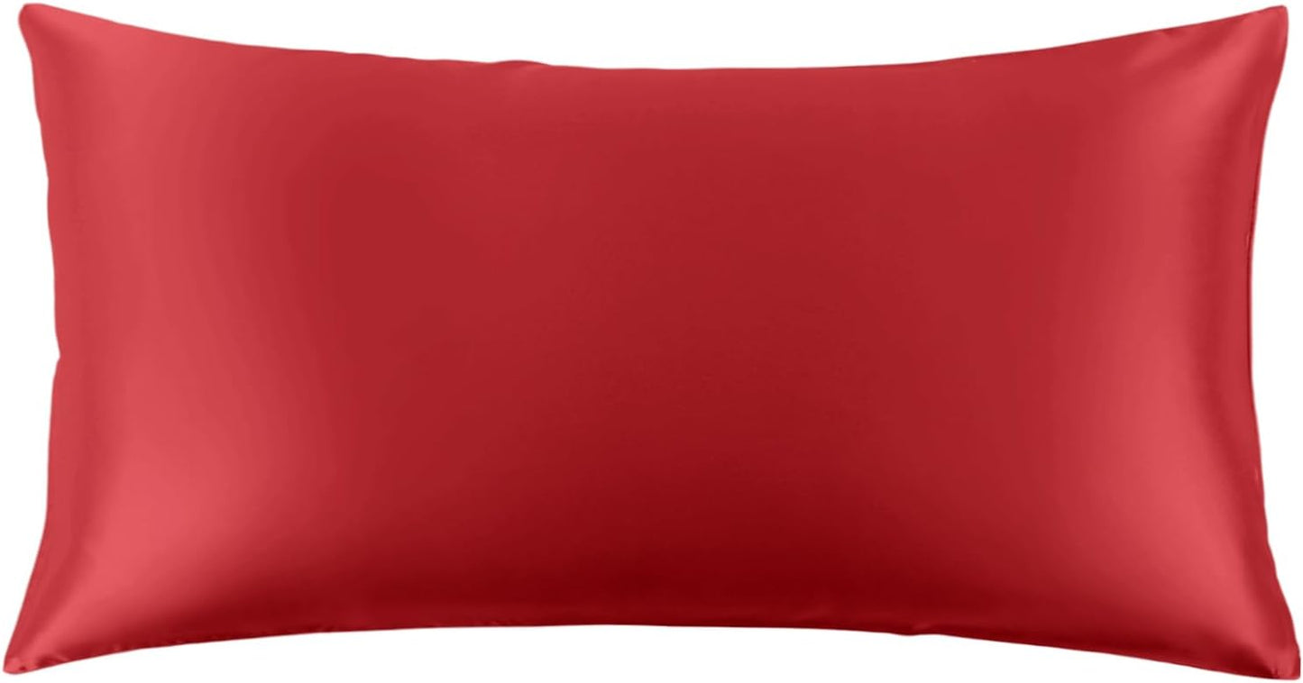 THXSILK Set of 2 100% Mulberry Silk Pillowcase for Hair and Skin Health, 22 Momme Soft and Smooth Pillowcases with Hidden Zipper, Both Sides Premium Grade 6A+ Silk, California King 20"x40", Red