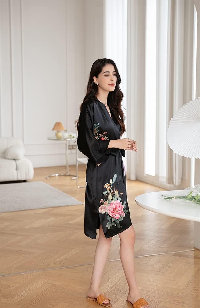 women's 100% silk kimono, short bathrobe pajamas, kimono pajamas