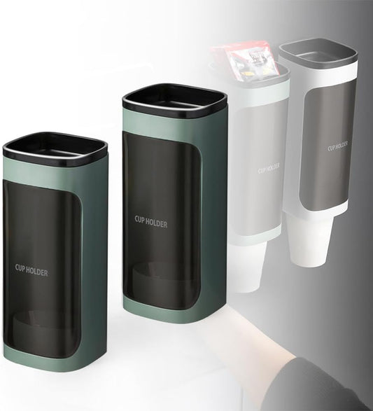 2 Pcs Cup Dispenser Wall Mounted, Bathroom Cup Dispenser Holder for 3oz-9.5oz Disposable Paper and Plastic Cups, Water Cooler Cup Dispenser with Adhesive Plate (Single Green)