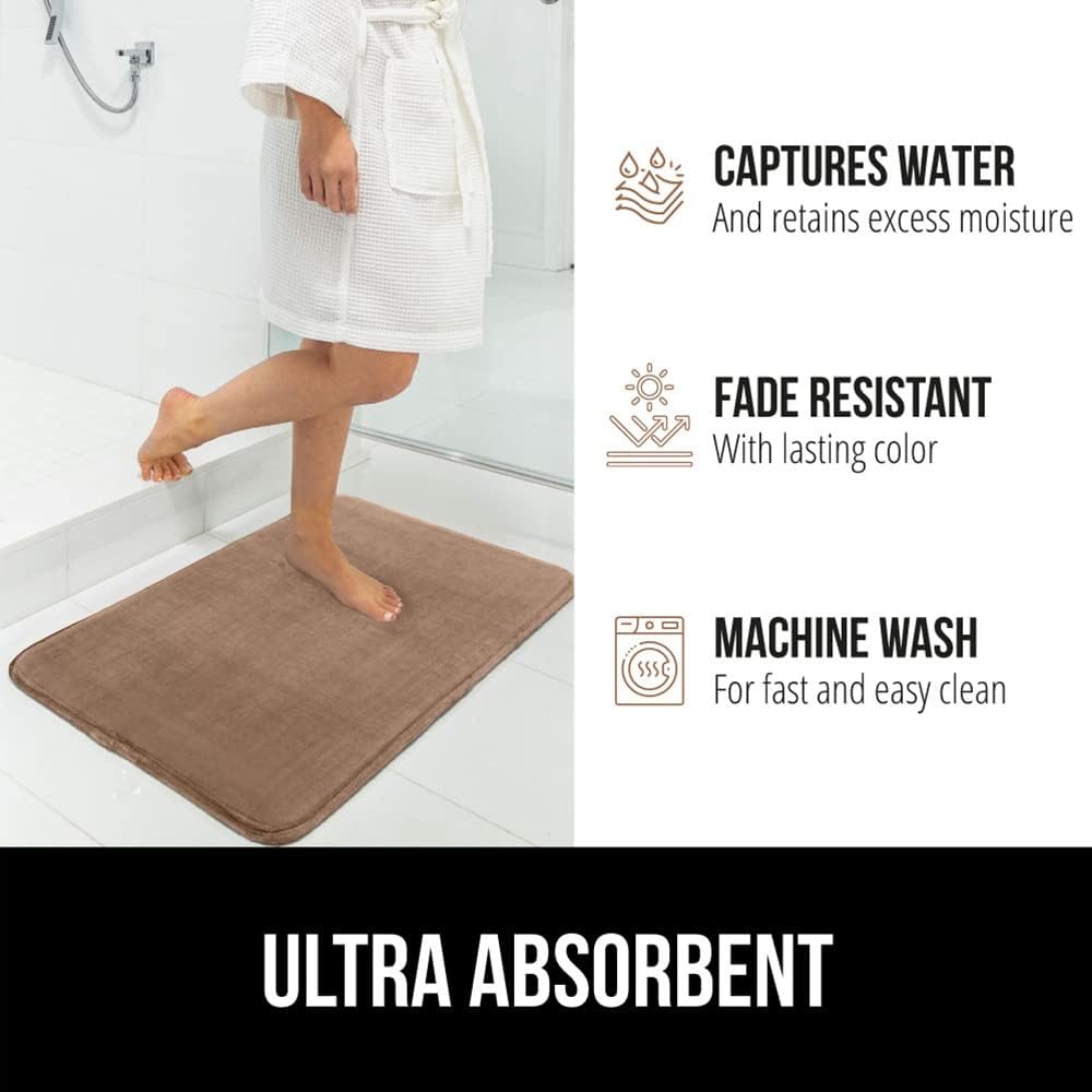 GORILLA GRIP Memory Foam Bath Mat, Soft Absorbent Velvet Bathroom Mats, Durable Dots on Underside, Machine Washable Bathmat, Carpet Rug Room Decor for Shower Tub Floor RV, 36x24 Rugs, Taupe