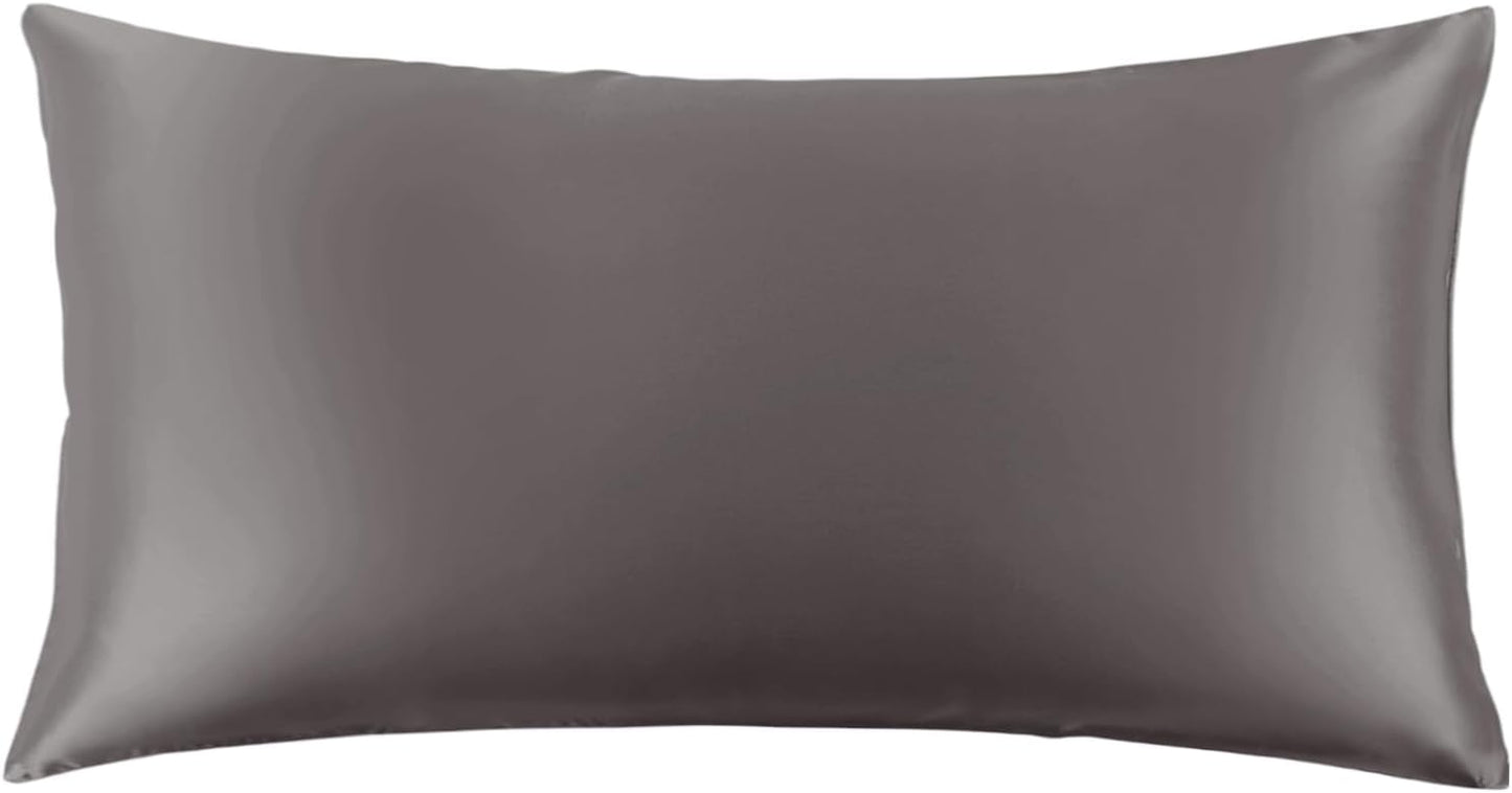 THXSILK Set of 2 Silk Pillowcase for Hair and Skin, 100% Mulberry Silk Bed Pillowcase 22 Momme, Soft Breathable Silk Pillow Case with Hidden Zipper, California King 20"x40", Dark Gray