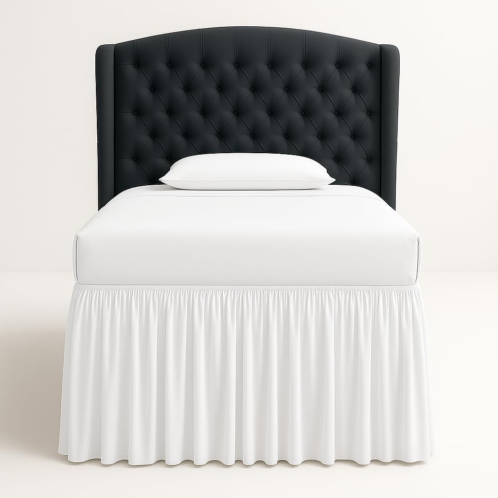 Cottingon Dorm Bed Skirt Twin XL 46" with Split Corners, 100% Microfiber Soft and Stylish, College Room Essential, Extra Long Dust Ruffle for Extended Beds, White