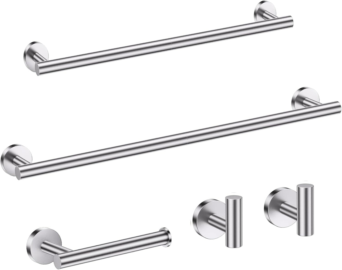 Bathroom Hardware Accessories Set Brushed Nickel Towel Bar Sets Include Double Towel Bars (23.6" and 15.35") Toilet Paper Holder Double Towel Hooks, 5 Pieces Stainless Steel Wall Mounted