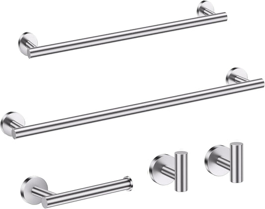Bathroom Hardware Accessories Set Brushed Nickel Towel Bar Sets Include Double Towel Bars (23.6" and 15.35") Toilet Paper Holder Double Towel Hooks, 5 Pieces Stainless Steel Wall Mounted
