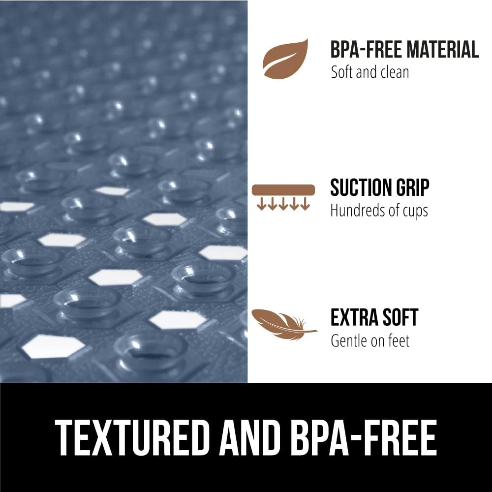 GORILLA GRIP Patented Square Shower Stall Mat, Small Bathtub Floor Mats for Stand Up Showers, Suction Cups and Drainage Holes, Machine Wash, Soft on Feet, Bathroom Accessories 21x21 Inch, Navy Blue