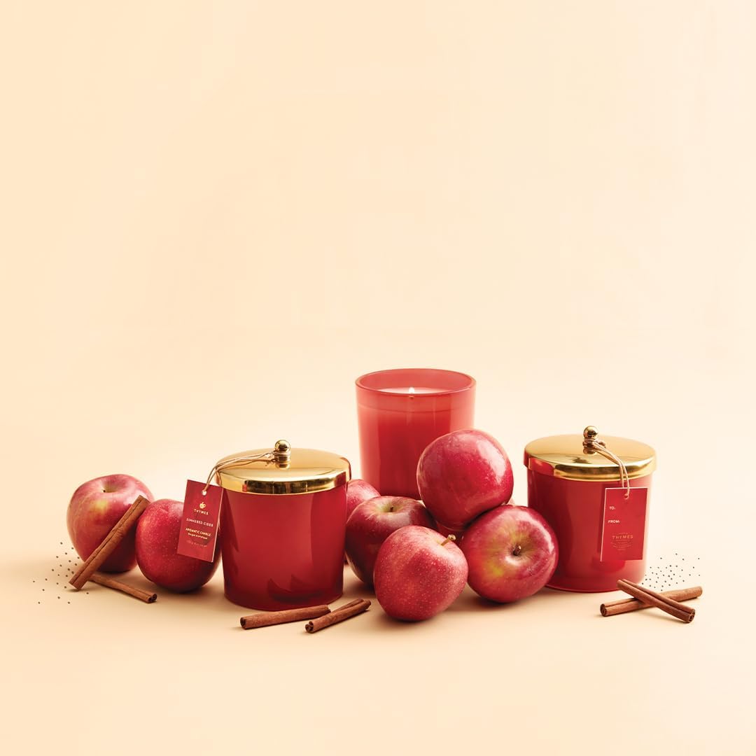 Thymes Scented Candles for Home Decor - Luxury Home Fragrance Gifts for Women & Men - Fall Candles with Warm Notes of Apple, Clove, & Cardamom - Harvest Red (Simmered Cider, 13 oz)