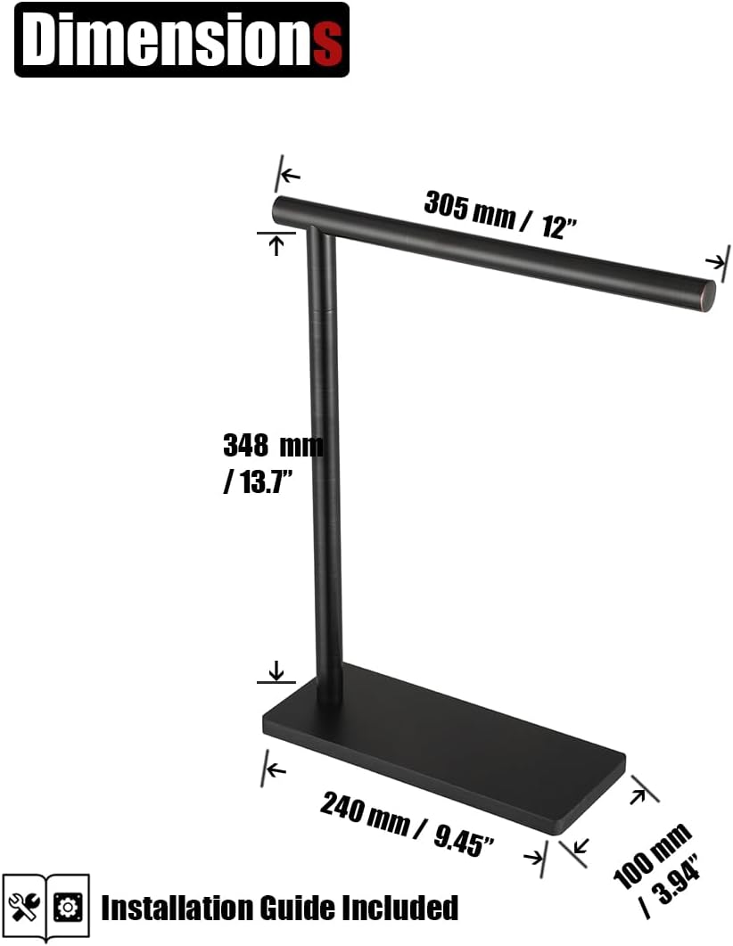 JQK Hand Towel Holder Stand Oil Rubbed Bronze, Modern Tree Rack Free Standing for Countertop with 12 Inch Bar, 304 Stainless Thicken 0.8mm Steel ORB, HTT170-ORB