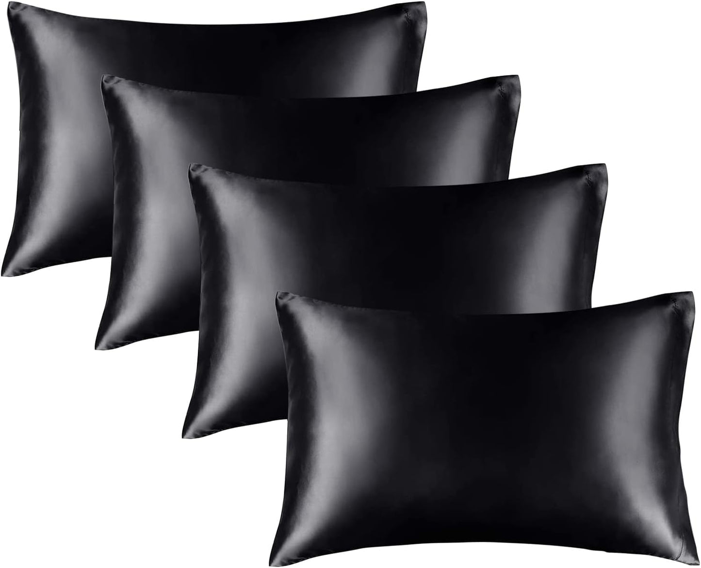BEDELITE Satin Pillowcase for Hair and Skin, Super Soft Similar to Silk Pillow Cases 4 Pack with Envelope Closure, Cooling Pillowcases for Women Men (20"x36" King Size, Black)
