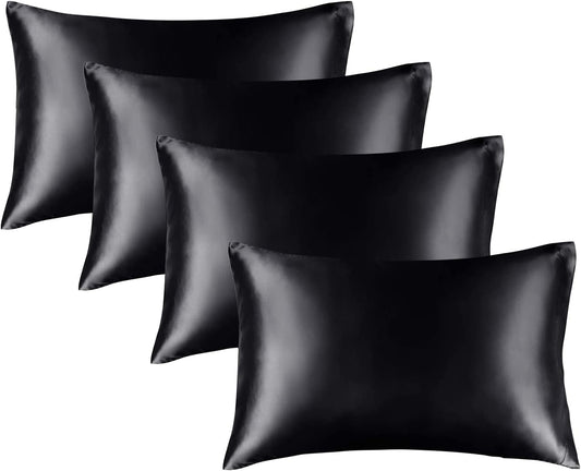 BEDELITE Satin Pillowcase for Hair and Skin, Super Soft Similar to Silk Pillow Cases 4 Pack with Envelope Closure, Cooling Pillowcases for Women Men (20"x36" King Size, Black)