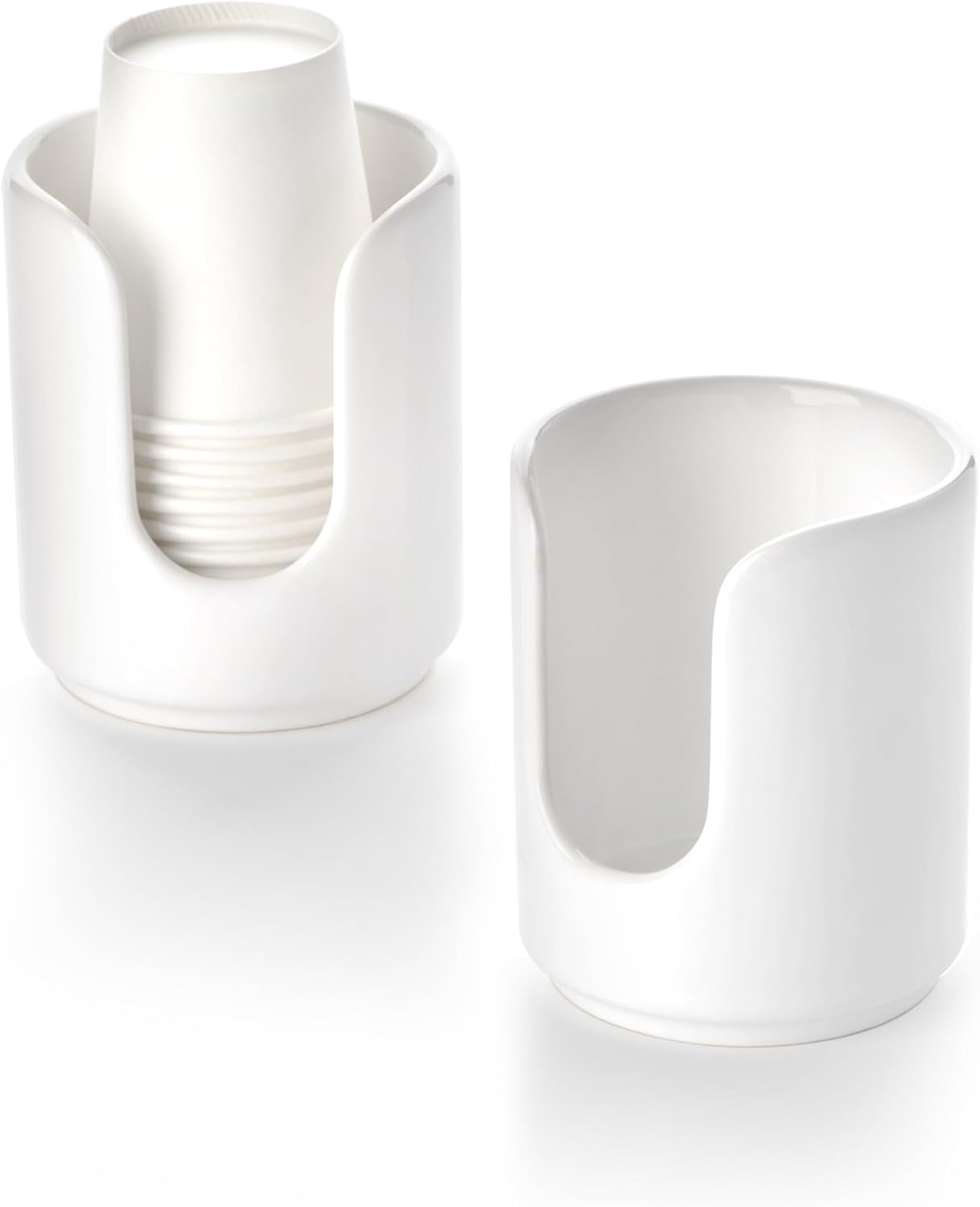 3 oz Original Ceramic Bathroom Cup Dispenser with 5 PLA Paper Cups, Bathroom Essential Accessories for Mouthwash Holder on Bathroom Vanity Countertops (2 Pack, White)