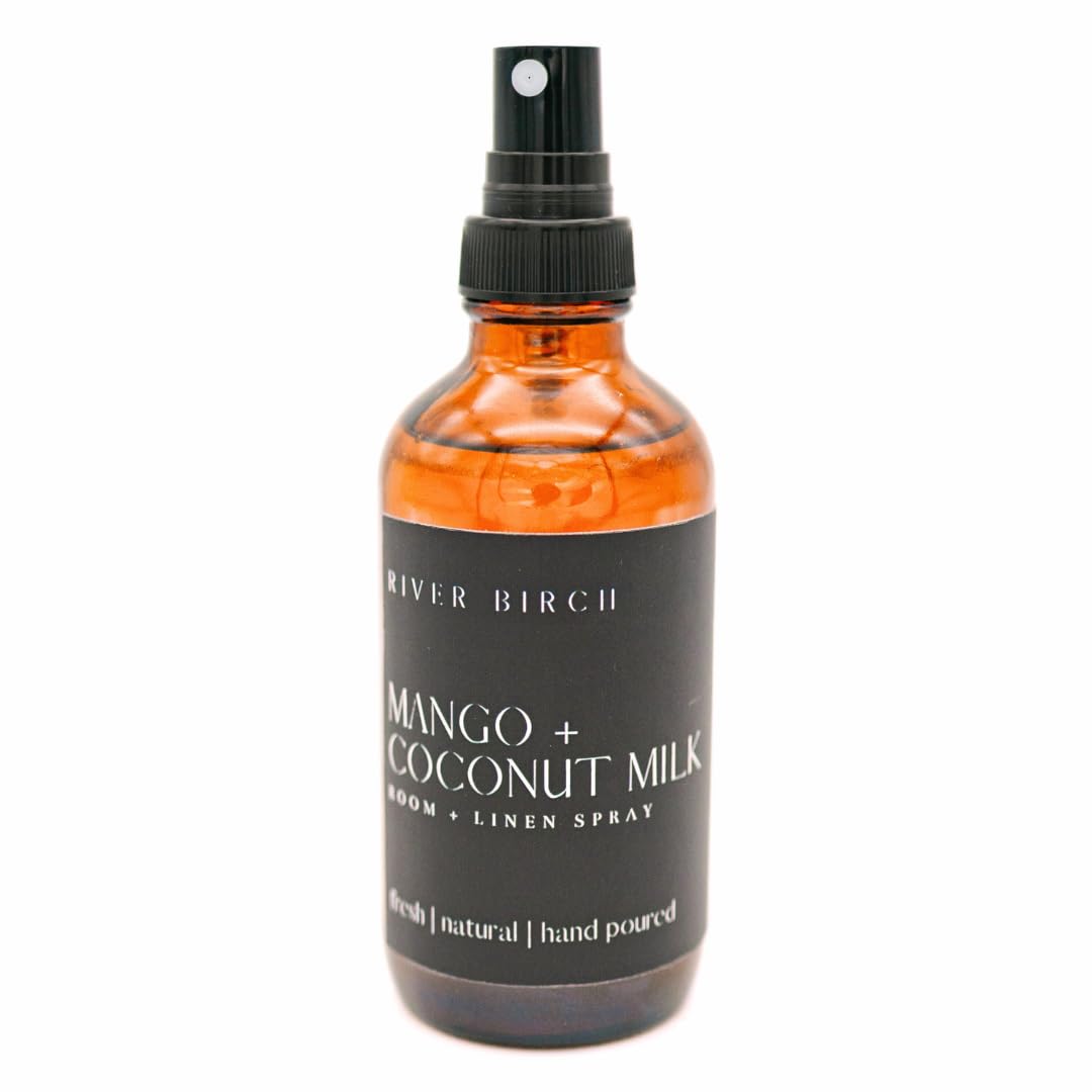 River Birch Mango Coconut Scented Linen and Room Spray | Home Fragrance | 4 oz Glass Amber Bottle | Luxury Signature Scent | Handmade in Texas