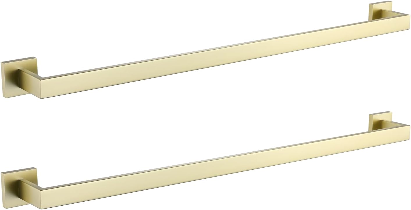 LANC Gold 32-Inch Towel Bar, 2 Pack Bathroom Kitchen Single Towel Rack, 2-Pack Brushed Gold Bath Towel Holder Wall Mount Heavy Duty Towel Hanger Shower Towel Rod Total-33.5" Towel Rail,A8804-8BG