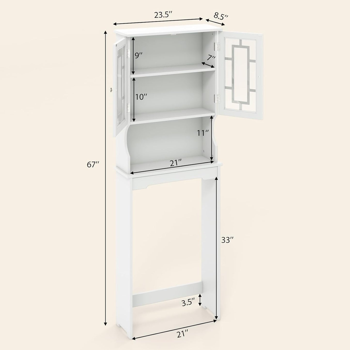 BestComfort Over The Toilet Storage Cabinet, Home Bathroom Space Saver Organizer Above Toilet, Double Doors and Adjustable Shelf, Wooden Freestanding Toilet Storage Rack Unit, 67 in H (White)