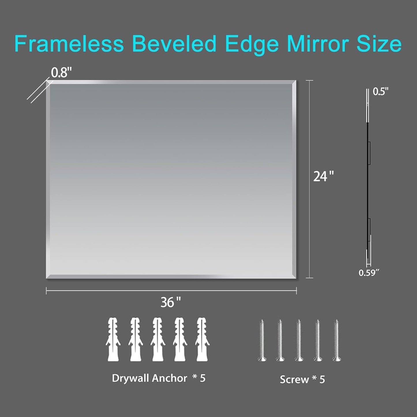 Frameless Beveled Edge Bathroom Mirror 36x24 Inch Rectangle Wall Mirror Explosion Proof and Shatterproof Bathroom Vanity Mirror Wall Mounted Hang Firmly (Horizontal or Vertical)