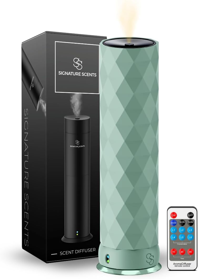 Waterless Essential Oil Hotel Scent Diffuser - Cold Air Diffuser - Covers 1000 sq. ft. - Waterless Diffuser for Home, Office & Hotel (Black + Interchangeable Sleeve) (Black + Mint Green Sleeve)
