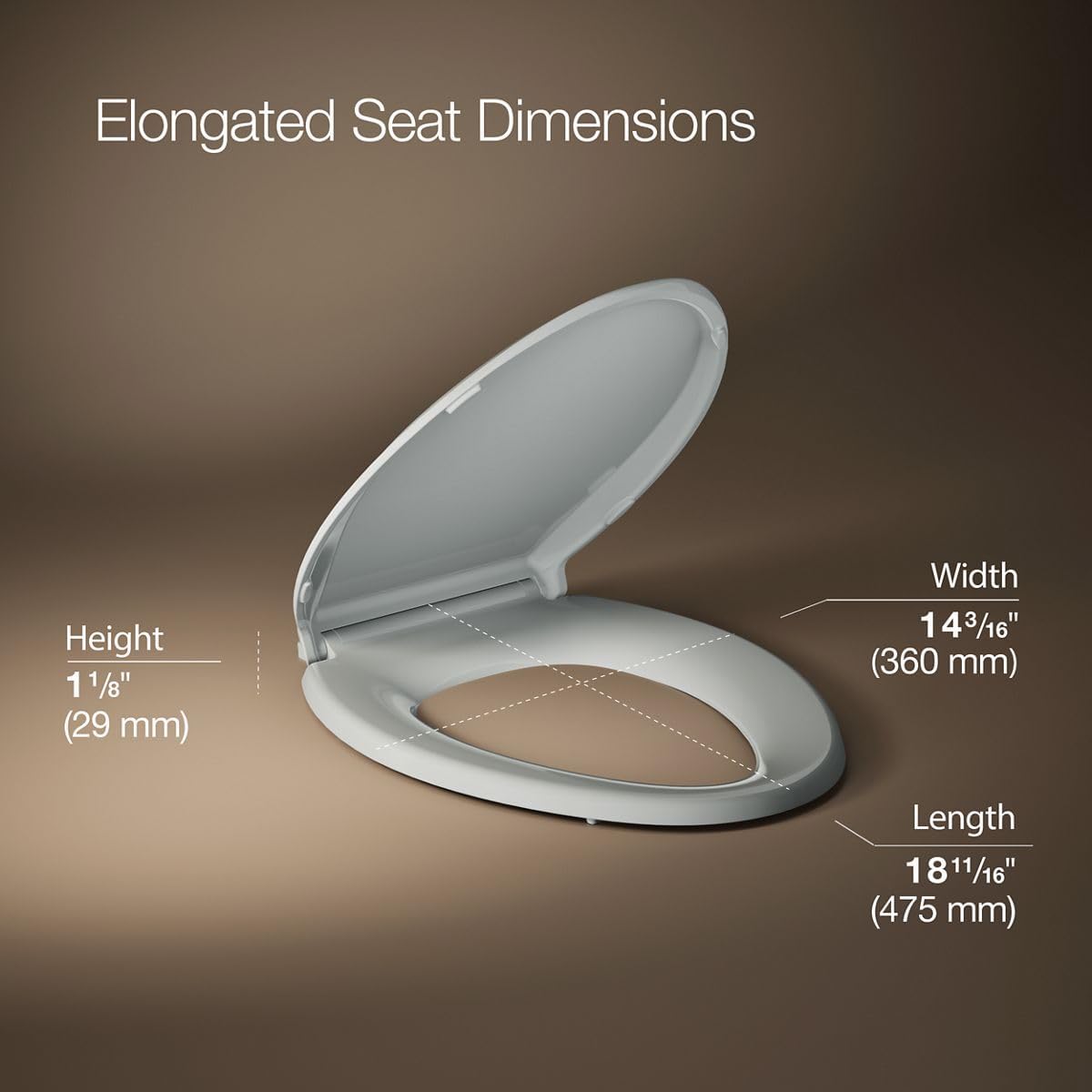 "KOHLER 4636-RL-95 Cachet ReadyLatch Elongated Toilet Seat Slow Close, Soft Close Toilet Seat Quiet Lid, Contoured Grip-Tight Bumpers Installation Hardware, Apartment Essentials, Ice Grey "