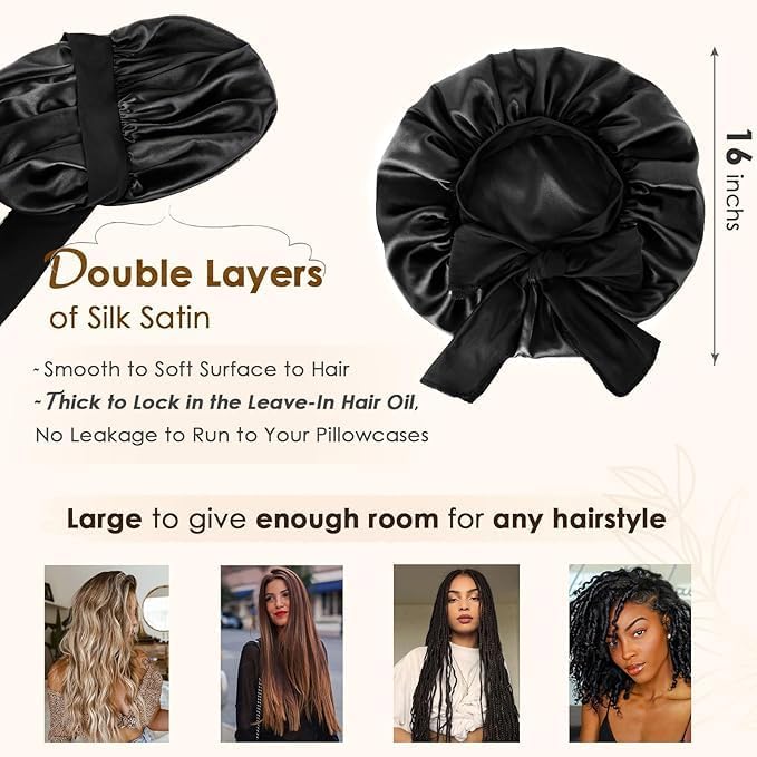 YANIBEST Silk Bonnet for Sleeping Women Adjustable Double Layer Satin Bonnet Reduce Friction Prevent Frizz Natural Curly Hair