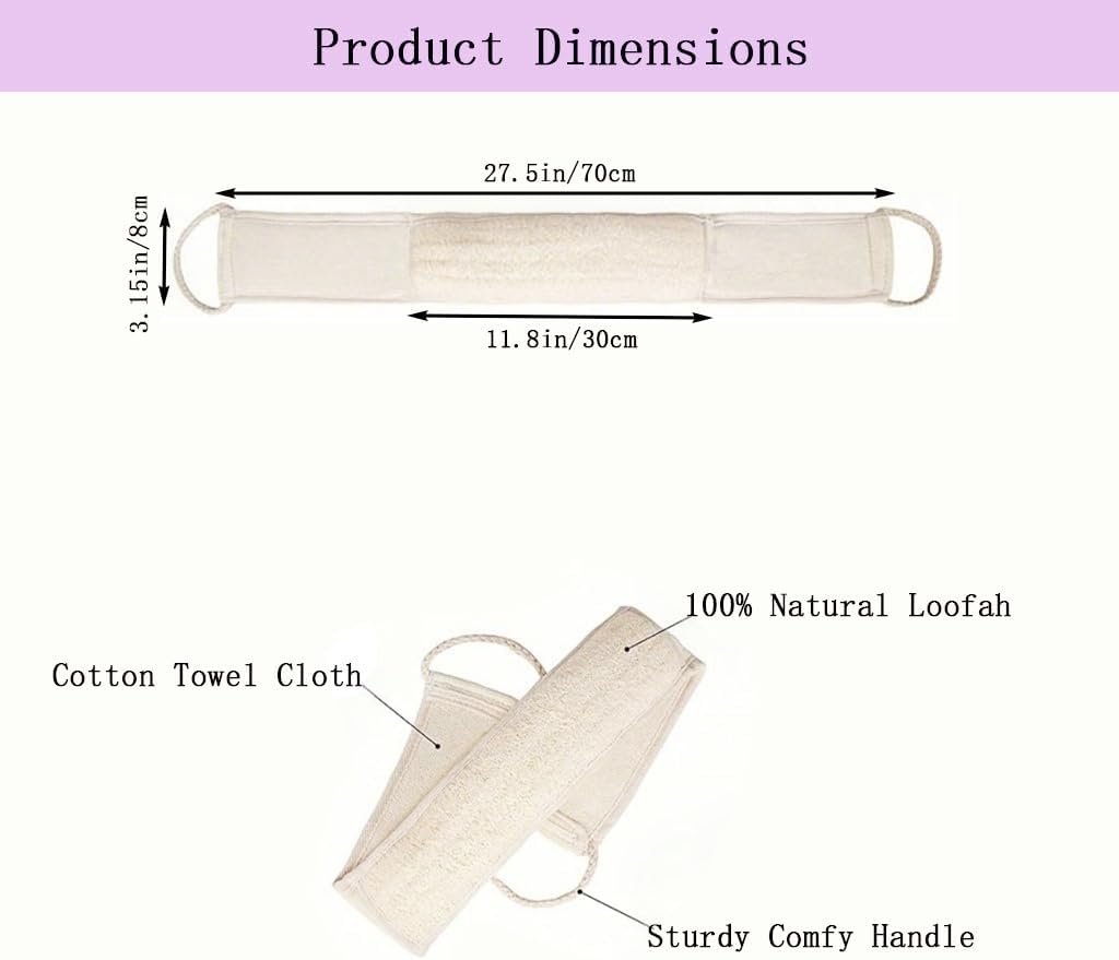 Natural Loofah Back Scrubber for Shower,Back exfoliator for Shower, luffa Exfoliating Bath Strap, loofah Back Scrubber for Women and Men