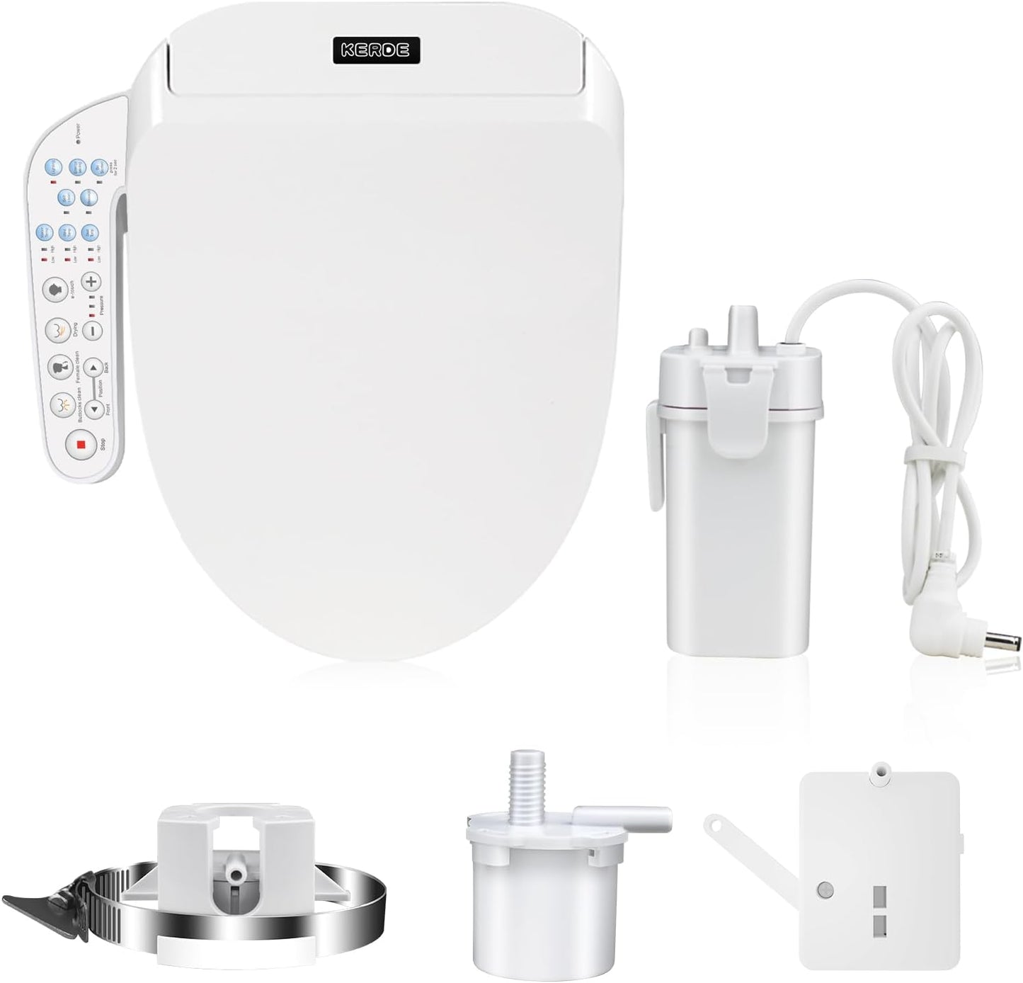 KERDE P30A Electric Bidet Toilet Seat - Smart Heated Seat with Auto-Flush, Side Panel Control for Existing Toilets, Quiet Close Lid & Warm Air Dryer Elongated