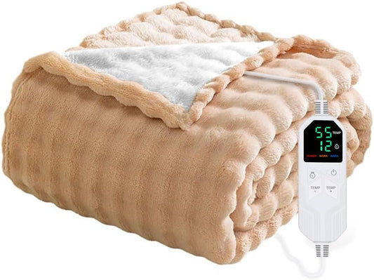 Heated Blanket Throw Blanket,Soft Bubble Fleece Fast Heating Electric Blanket,Heating Blanket with 8 Heat Levels 6 Hours Auto-Off Overheat Protection, Grandma Gift,Apricot Yellow,(Twin Size 62"x84")