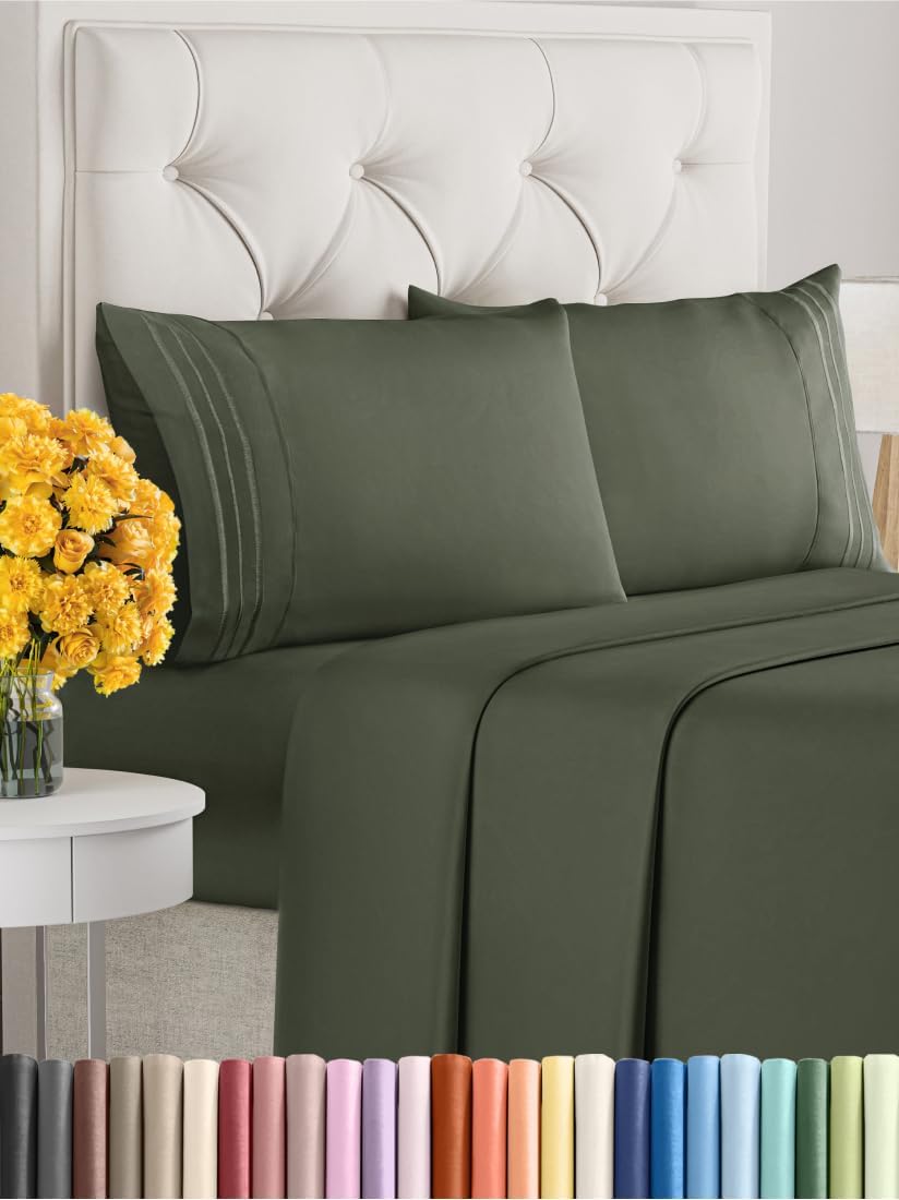 Queen Size 4 Piece Sheet Set - Extra Soft, Breathable And Cooling Sheets - Hotel Luxury Bed Sheets for Women & Men - Deep Pockets, Easy-Fit & Wrinkle-Free Sheets - Dark Olive Grey Oeko-Tex Bed Sheets