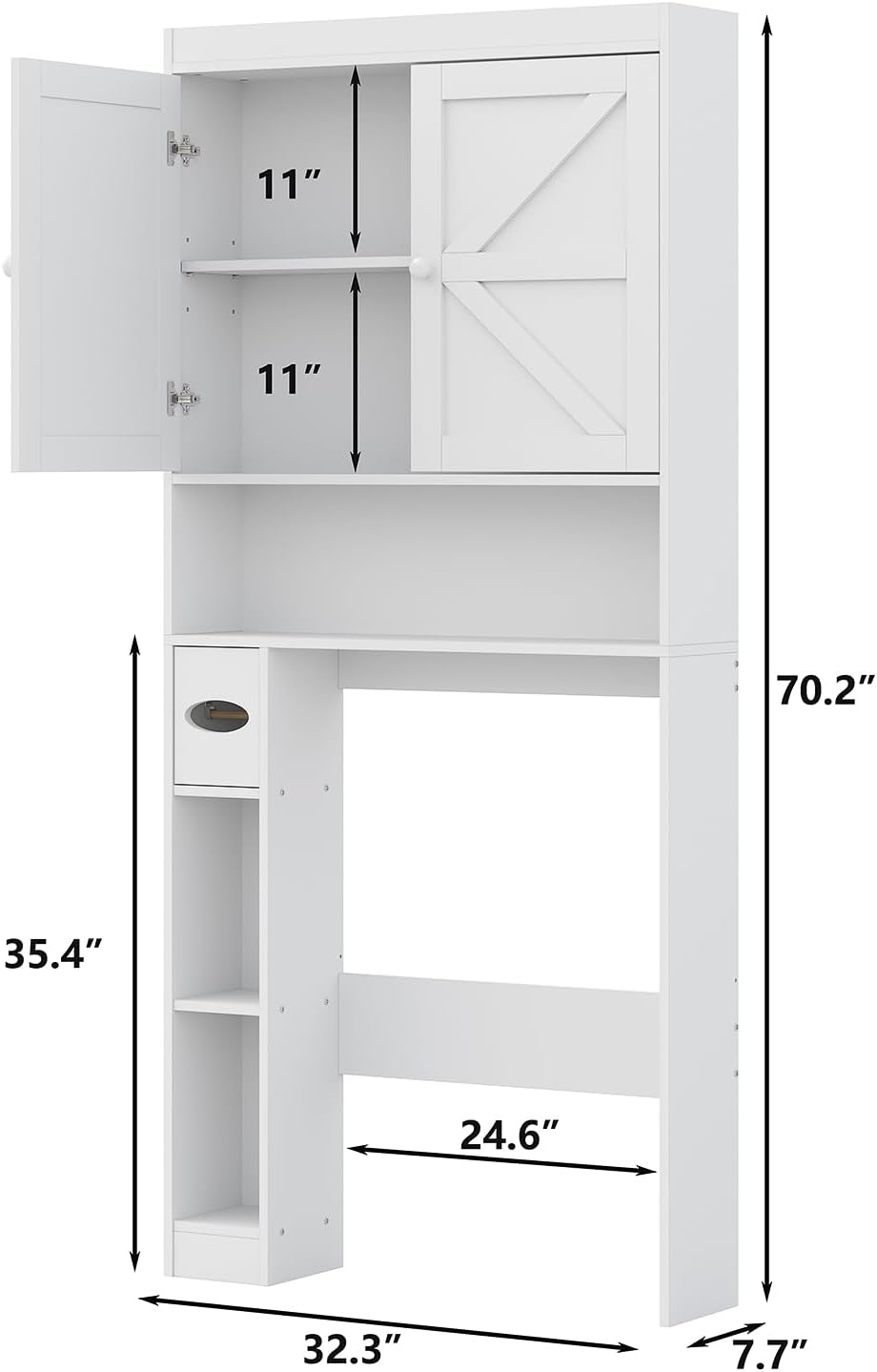 Furniouse Over The Toilet Storage Cabinet 32.3''W Wood Bathroom Storage Cabinet with Doors & Adjustable Shelves Free Standing Toilet Shelf, White