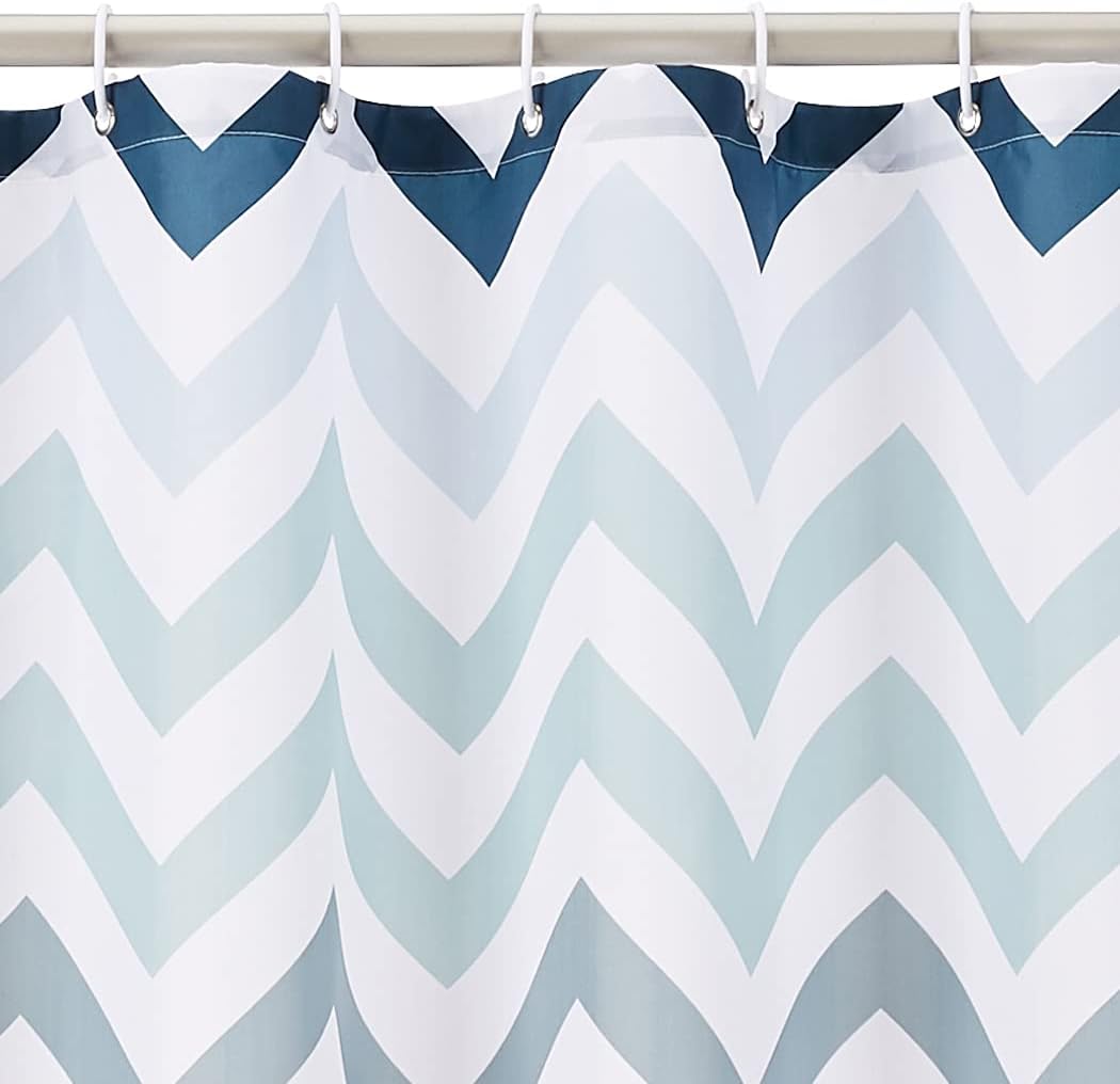 Amazon Basics Bathroom Shower Curtain, Water Resistant Fabric with Grommets & Hooks, Machine Washable, 72"x72" , Blue Ombre Chevron