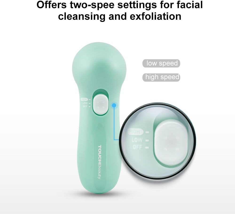 Electric Facial Cleansing Brush for Women, 3-in-1 Face Cleanser and Exfoliator Brush with 3 Brush Heads, 2 Speeds, Waterproof Spin Brush, Portable Travel Case (Green, Battery Operated)