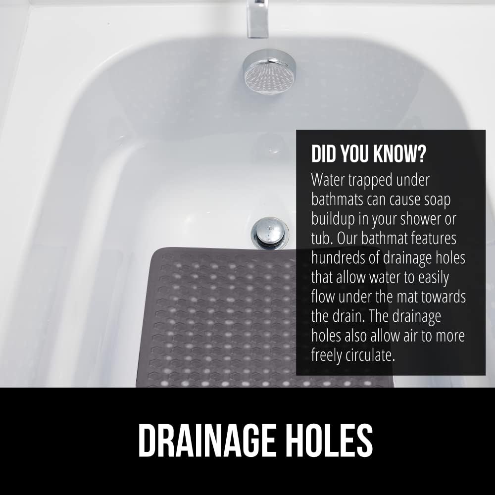 GORILLA GRIP Patented Bath Tub Shower Mat, Machine Washable Bathtub Floor Liner Mats, Suction Cups and Drain Holes to Keep Tubs Clean, Soft on Feet, Bathroom Essentials, 35x16 Inch, Charcoal Opaque