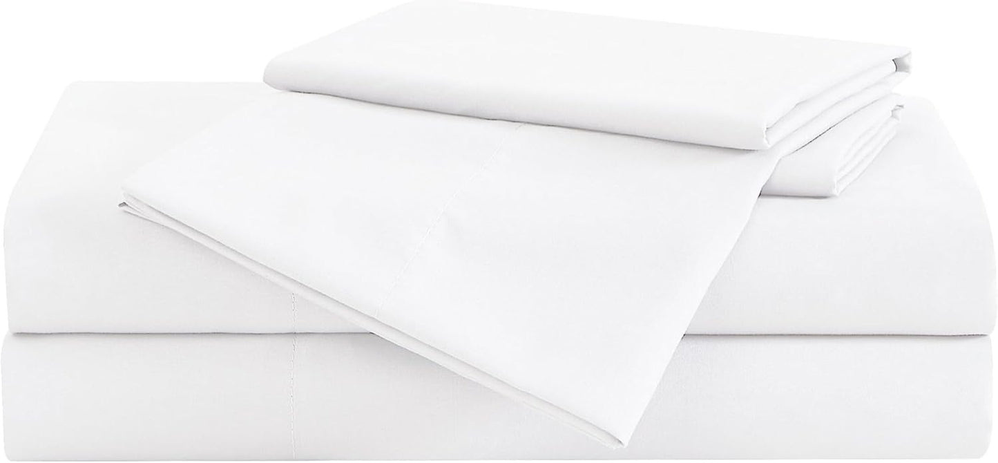 London Fog Garment Washed Solid Sheet Set White Microfiber 3-Piece Twin Sheet Set, Solid Themed, Deep Pocket, Adult and Teen, Oeko-TEX Certified